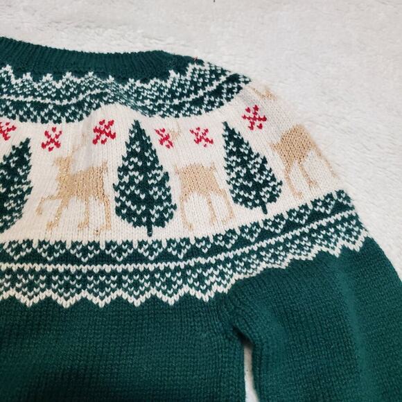 Tahari Green Cream Metallic Christmas Nordic Winter Knit Ruffle Sweater Girl 4T - Picture 3 of 5